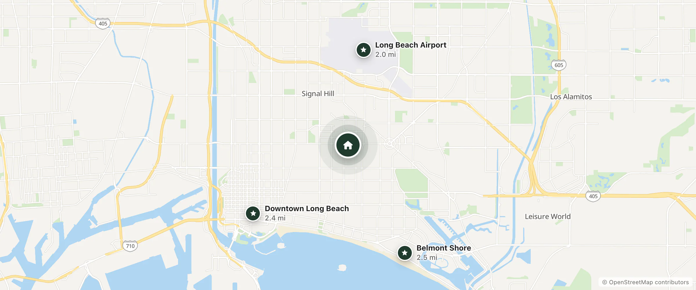Map of Sea Rock Inn and nearby Long Beach Airport, Downtown Long Beach and Belmont Shore