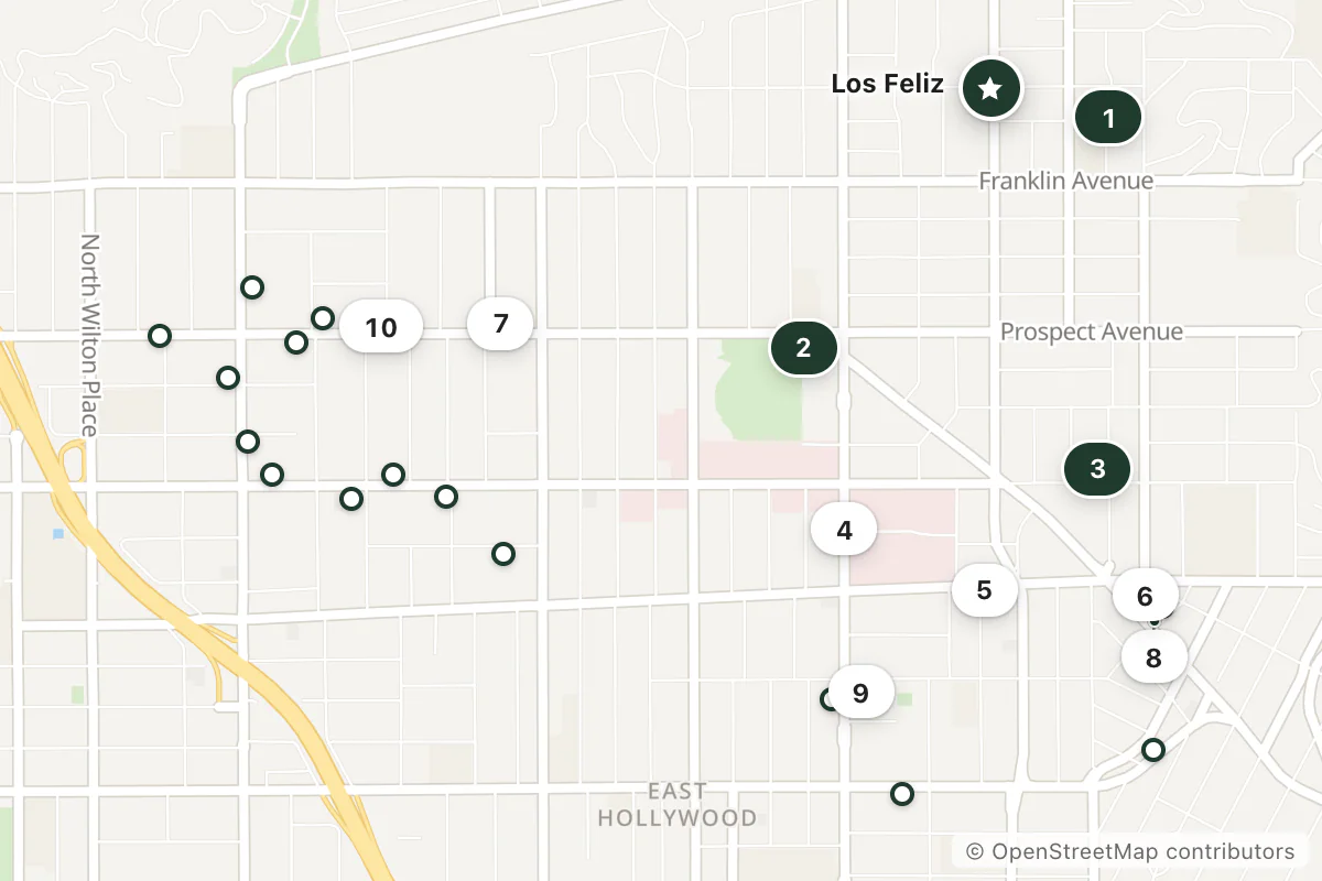 Map of the top 25 hotels for this question around Los Feliz