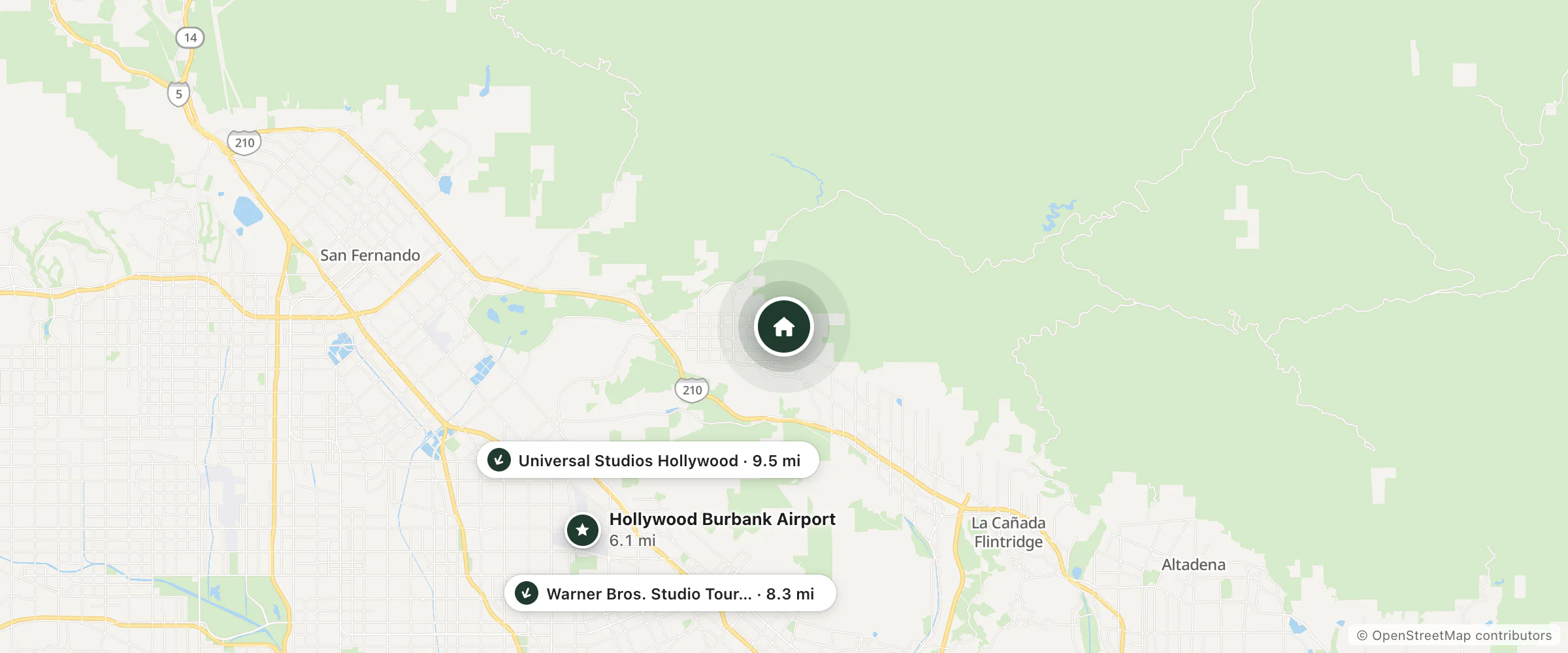 Map of The Topping House and nearby Hollywood Burbank Airport, Warner Bros. Studio Tour Hollywood and Universal Studios Hollywood