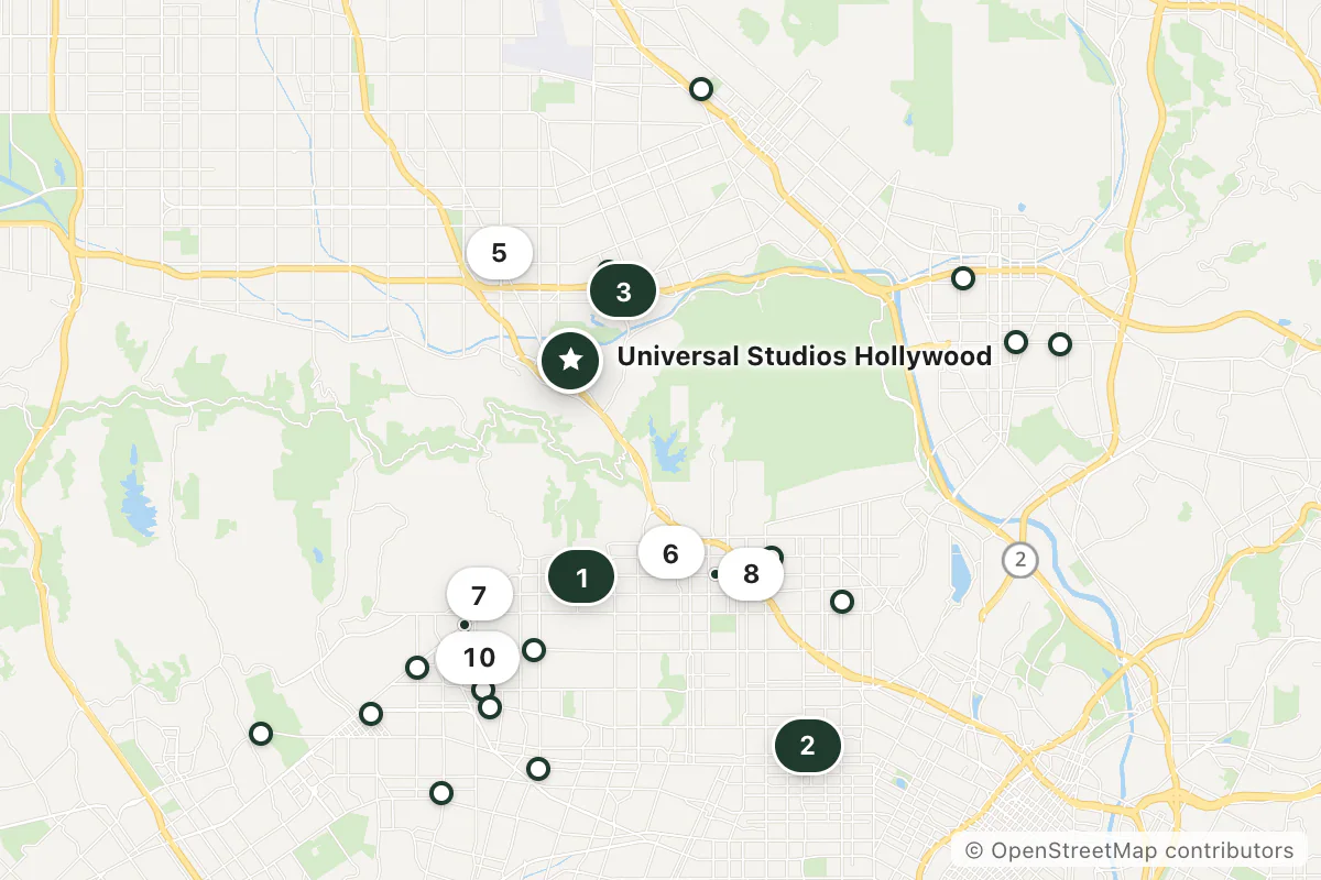 Map of the top 25 hotels for this question around Universal Studios Hollywood