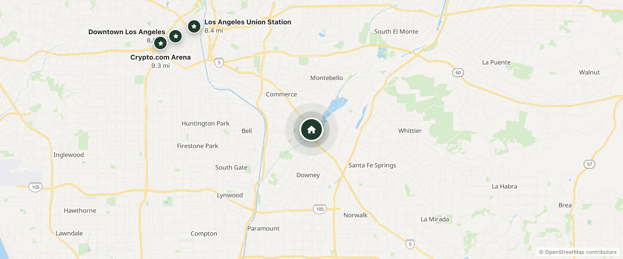 Map of Studio 6 Los Angeles, CA - Commerce and nearby Los Angeles Union Station, Downtown Los Angeles and Crypto.com Arena
