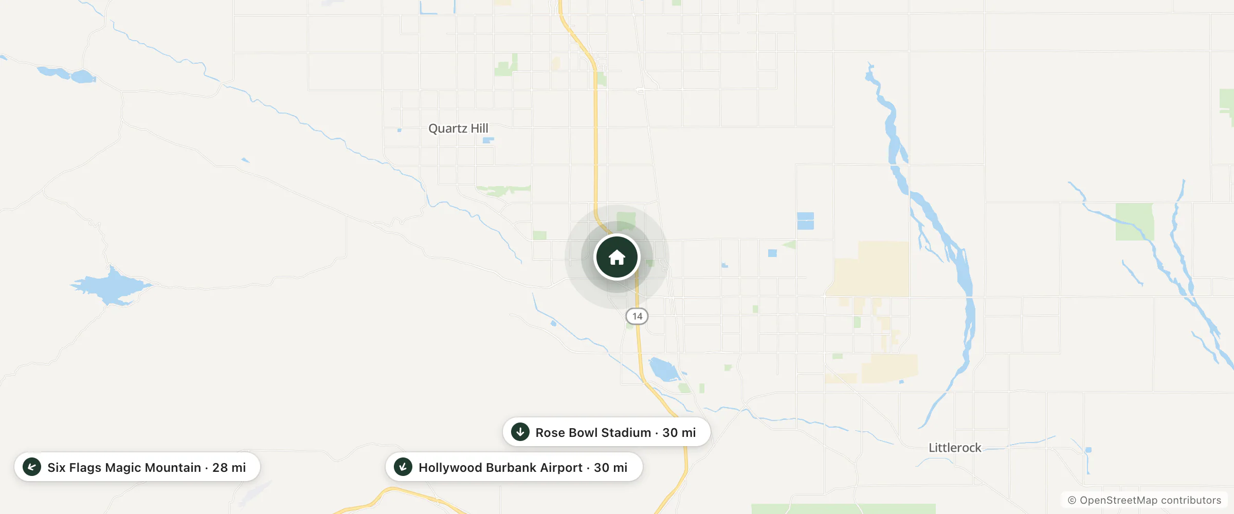 Map of Element and nearby Six Flags Magic Mountain, Hollywood Burbank Airport and Rose Bowl Stadium