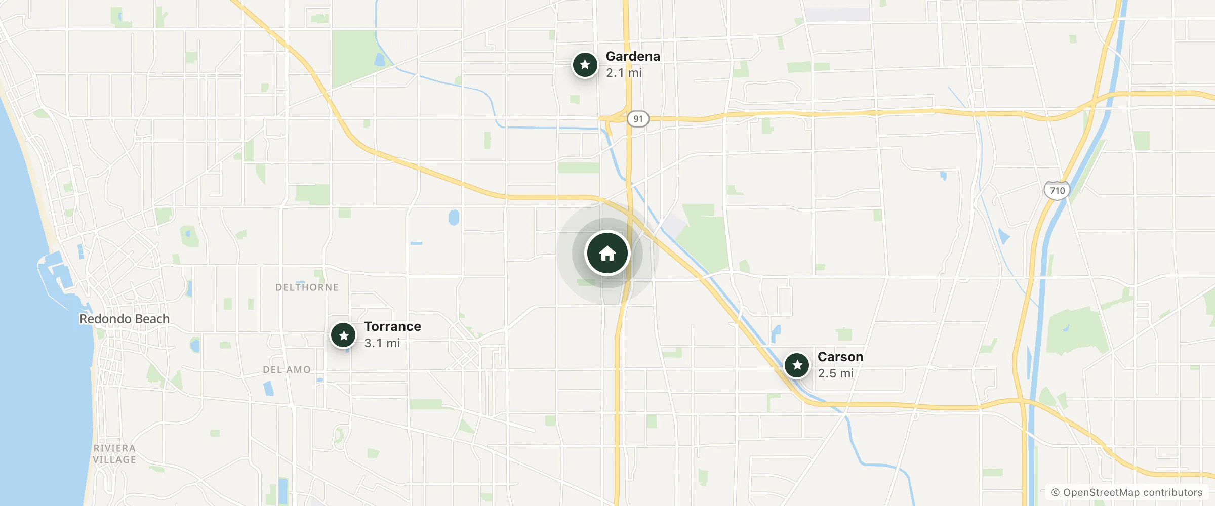 Map of Holiday Inn Los Angeles Gateway Torrance and nearby Gardena, Carson and Torrance