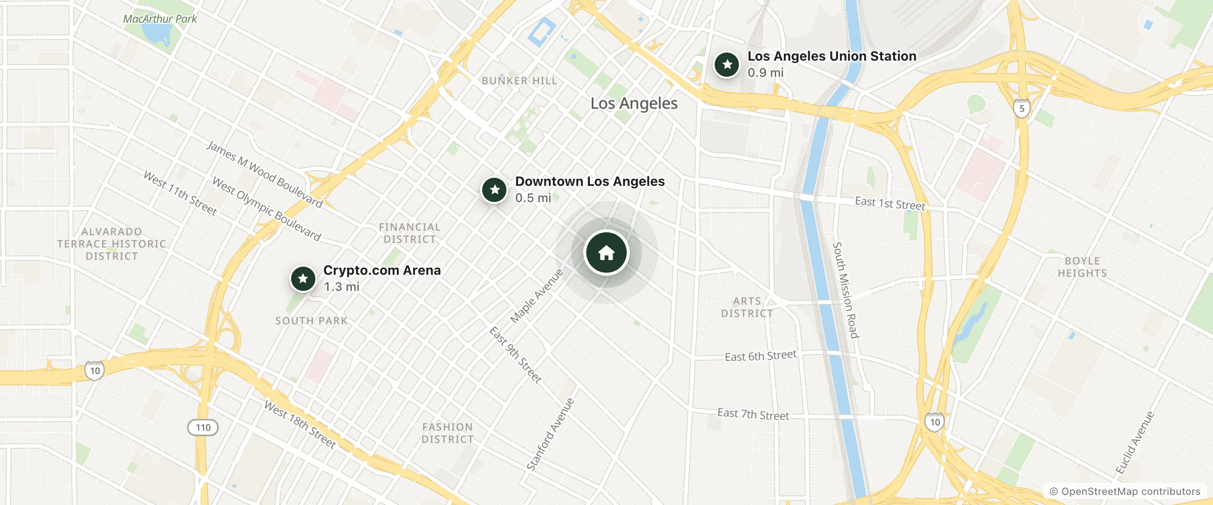 Map of Panama Hotel and nearby Downtown Los Angeles, Los Angeles Union Station and Crypto.com Arena