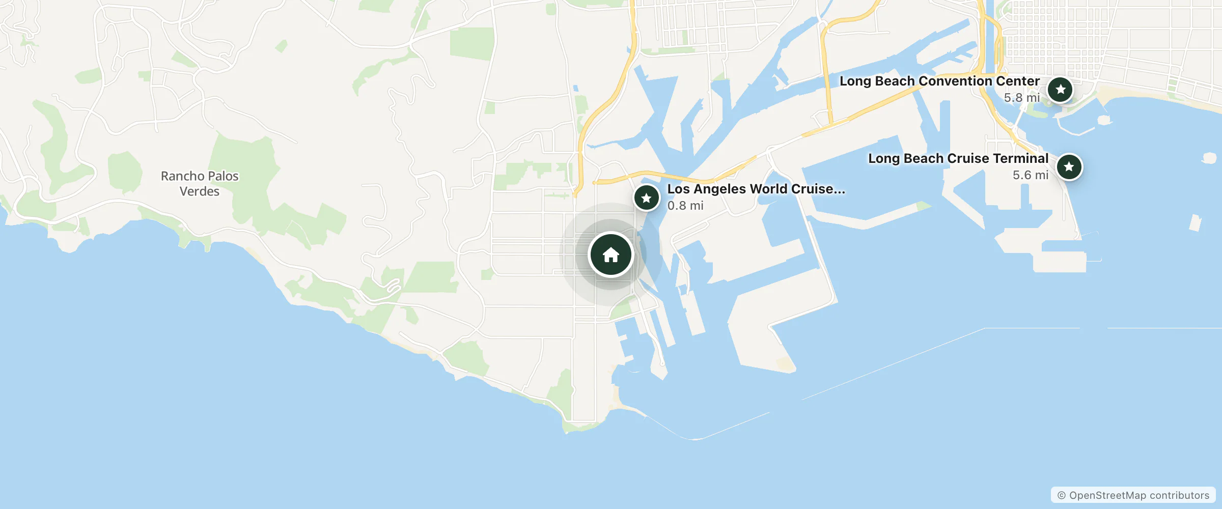 Map of Motel 6 San Pedro- Ca ? Port Of Los Angeles and nearby Los Angeles World Cruise Center, Long Beach Cruise Terminal and Long Beach Convention Center