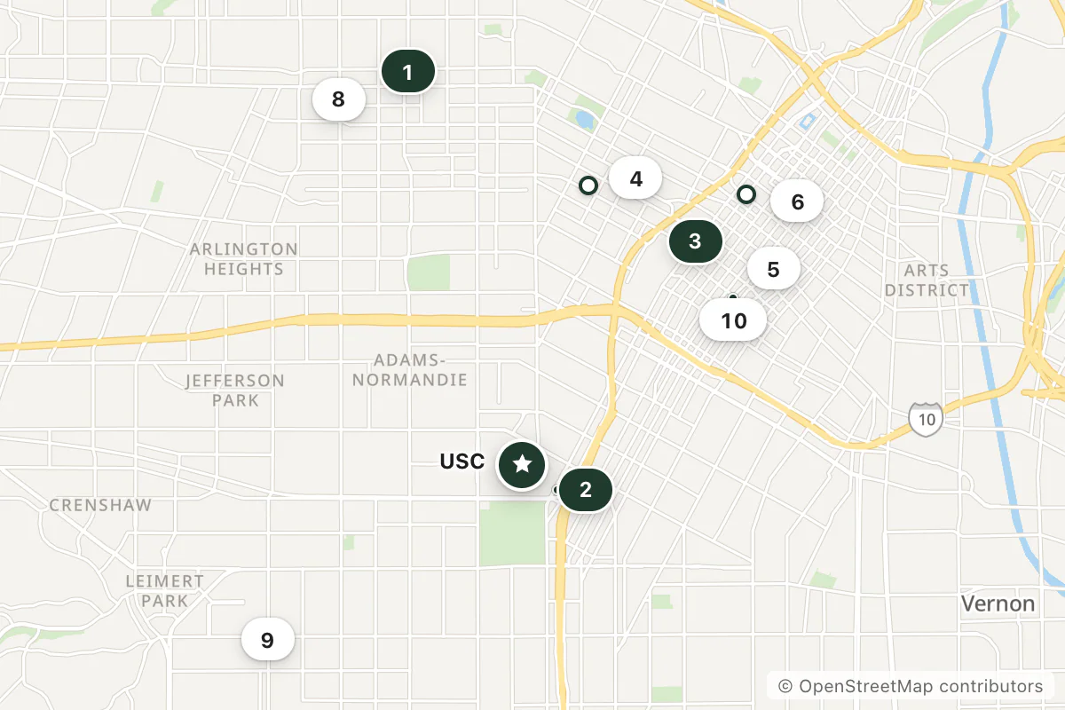 Map of the top 12 hotels for this question around USC