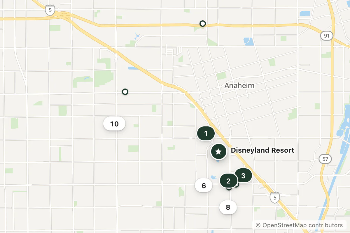Map of the top 12 hotels for this question around Disneyland Resort