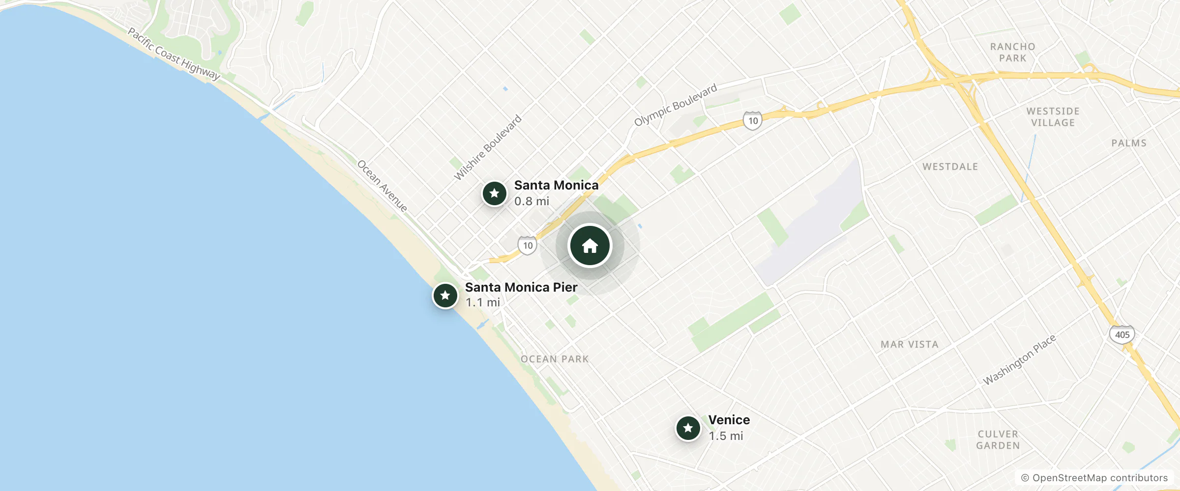Map of Holiday Motel and Suites and nearby Santa Monica, Santa Monica Pier and Venice