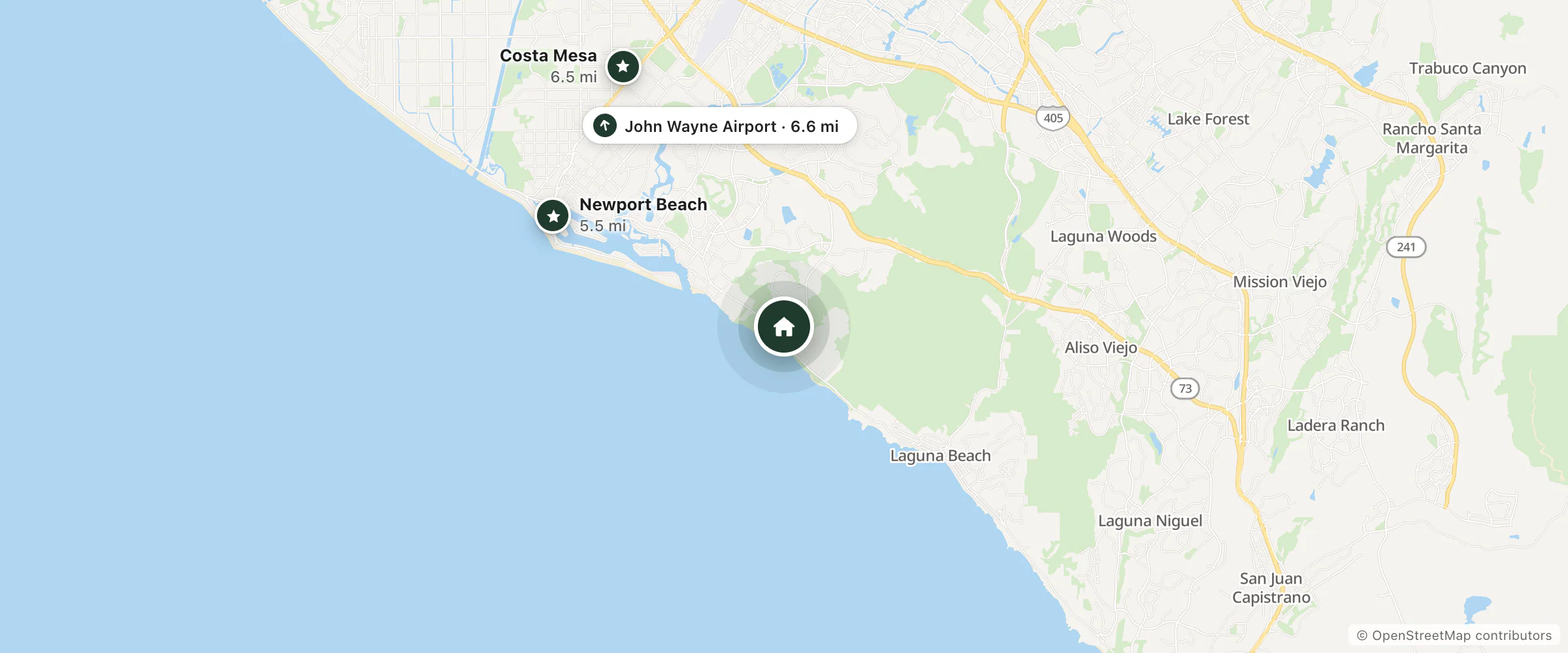 Map of Newport Beach Mariott Vacation Club and nearby Newport Beach, Costa Mesa and John Wayne Airport