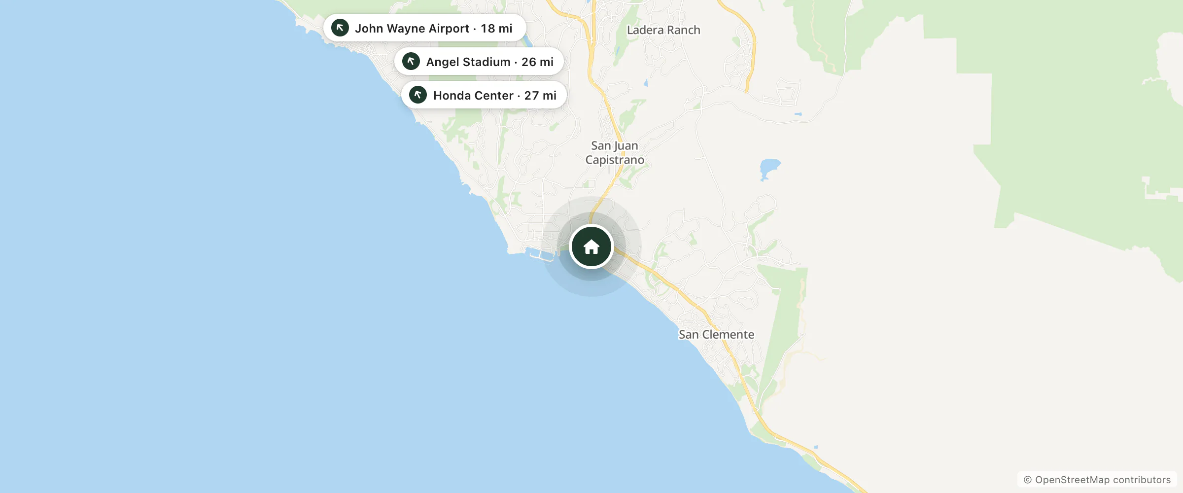 Map of Double Tree Guest Suites and nearby John Wayne Airport, Angel Stadium and Honda Center