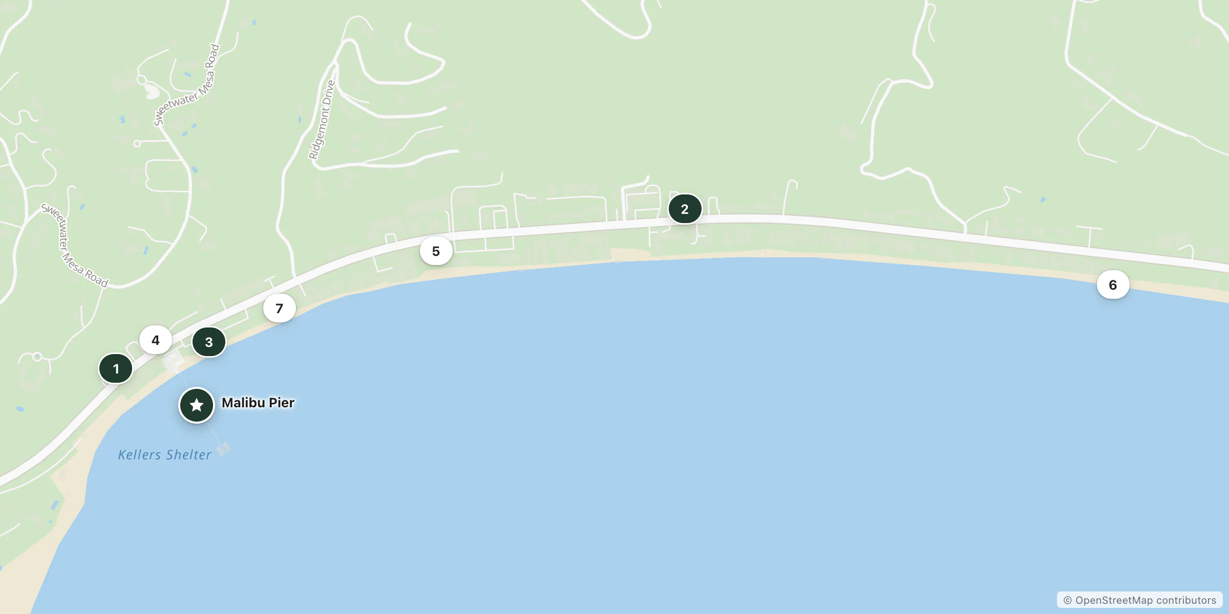 Map of hotels near Malibu Pier
