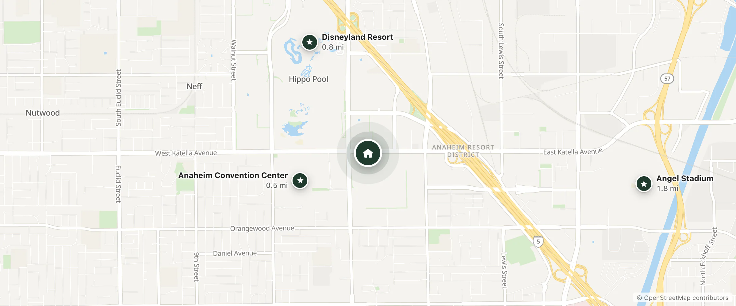 Map of Anaheim Islander Inn and Suites and nearby Anaheim Convention Center, Disneyland Resort and Angel Stadium