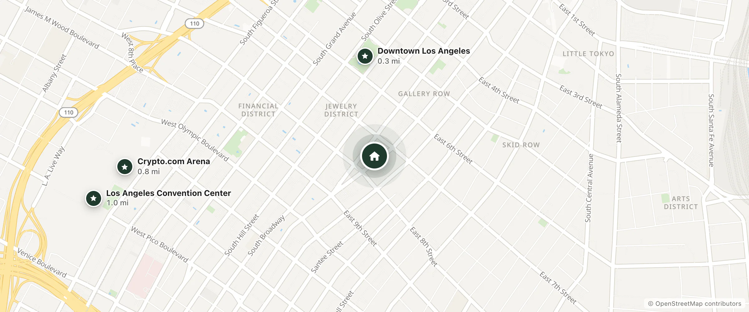 Map of The Senator Hotel and nearby Downtown Los Angeles, Crypto.com Arena and Los Angeles Convention Center