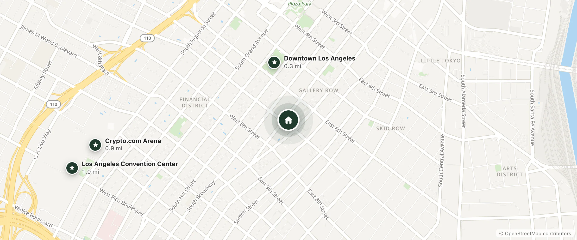 Map of La Tyson and nearby Downtown Los Angeles, Crypto.com Arena and Los Angeles Convention Center