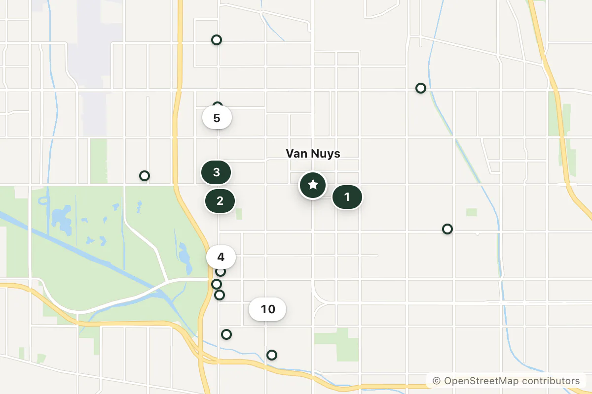 Map of the top 19 hotels for this question around Van Nuys