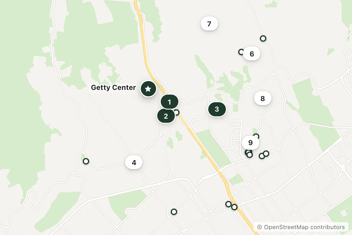 Map of the top 25 hotels for this question around Getty Center