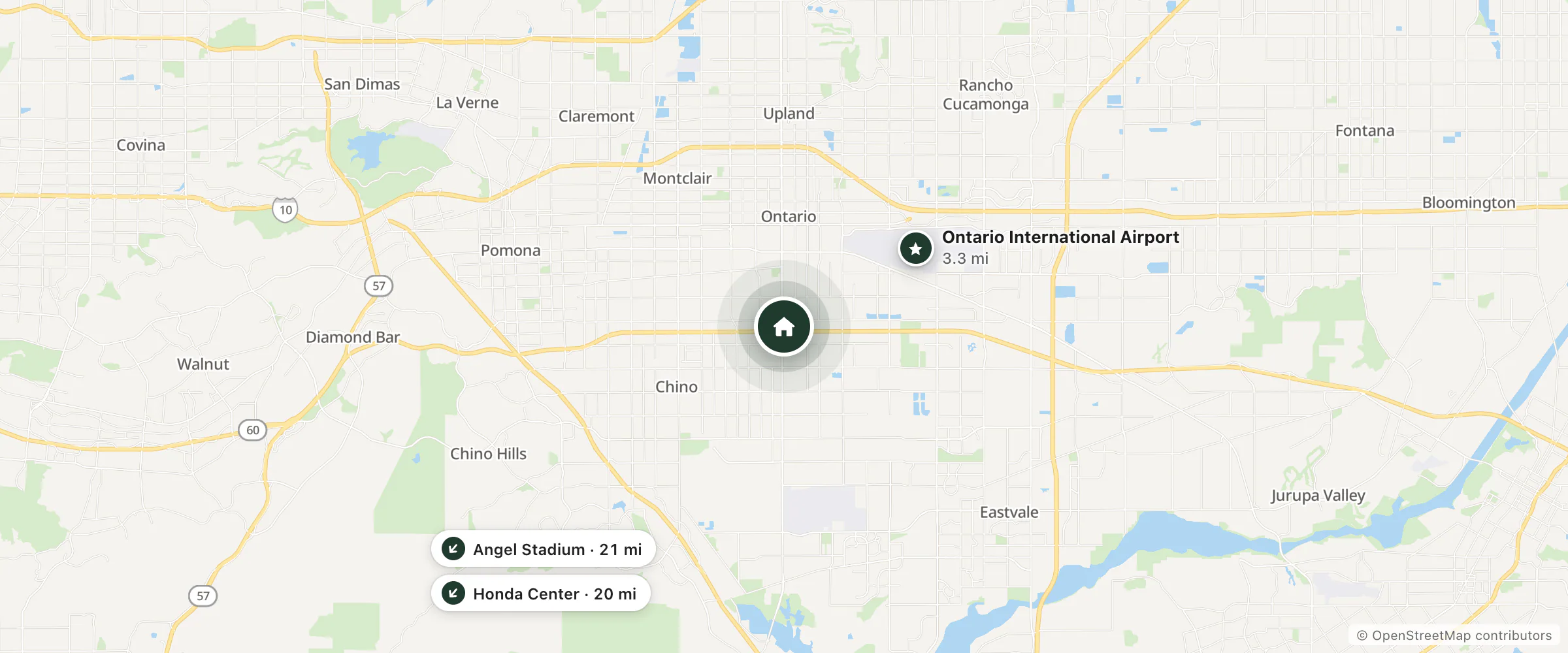 Map of Economy Inn and nearby Ontario International Airport, Honda Center and Angel Stadium