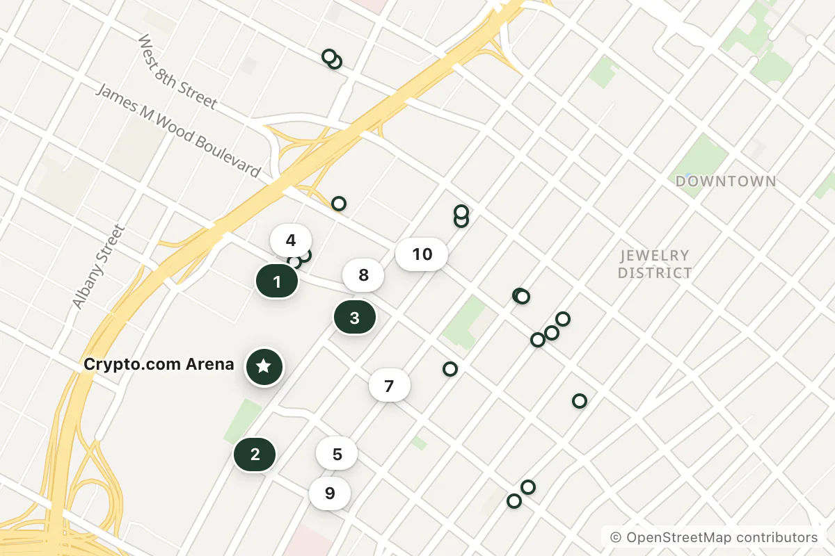 Map of the top 25 hotels for this question around Crypto.com Arena