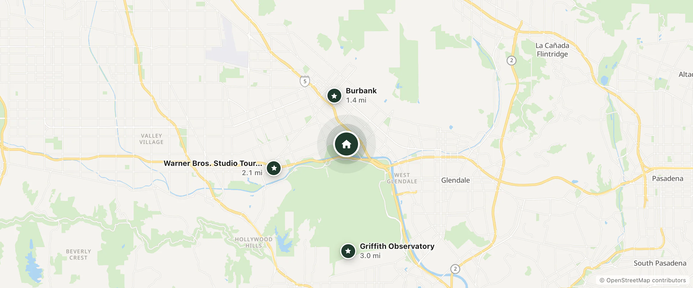 Map of Hollywood Inn and nearby Burbank, Warner Bros. Studio Tour Hollywood and Griffith Observatory
