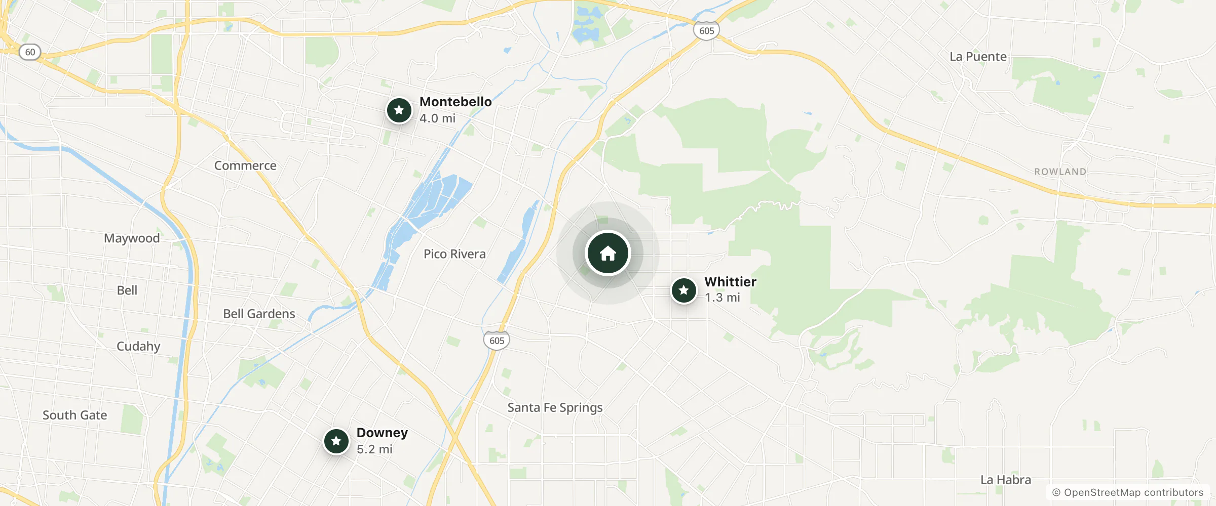 Map of Travelodge by Wyndham Whittier and nearby Whittier, Montebello and Downey
