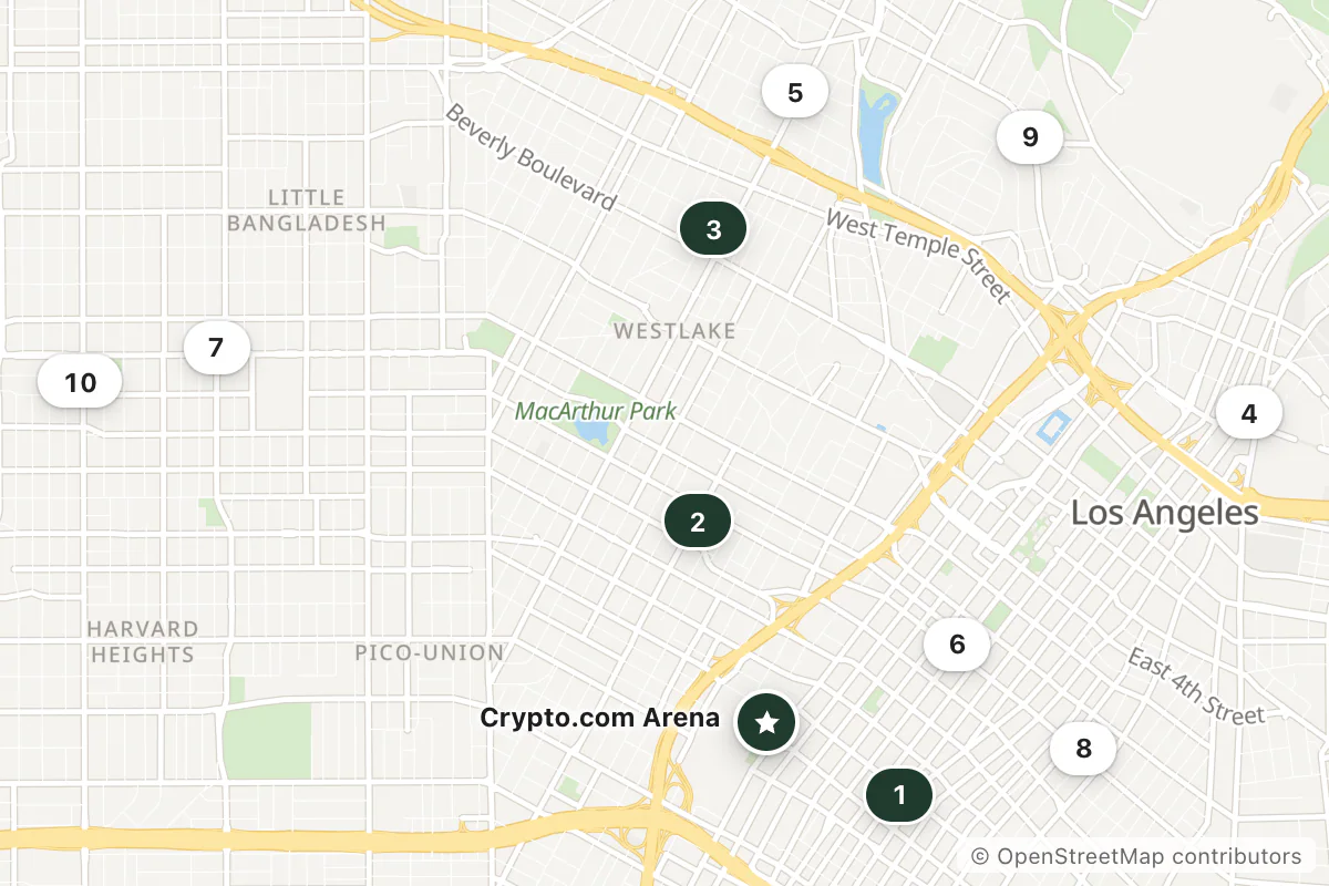 Map of the top 10 hotels for this question around Crypto.com Arena