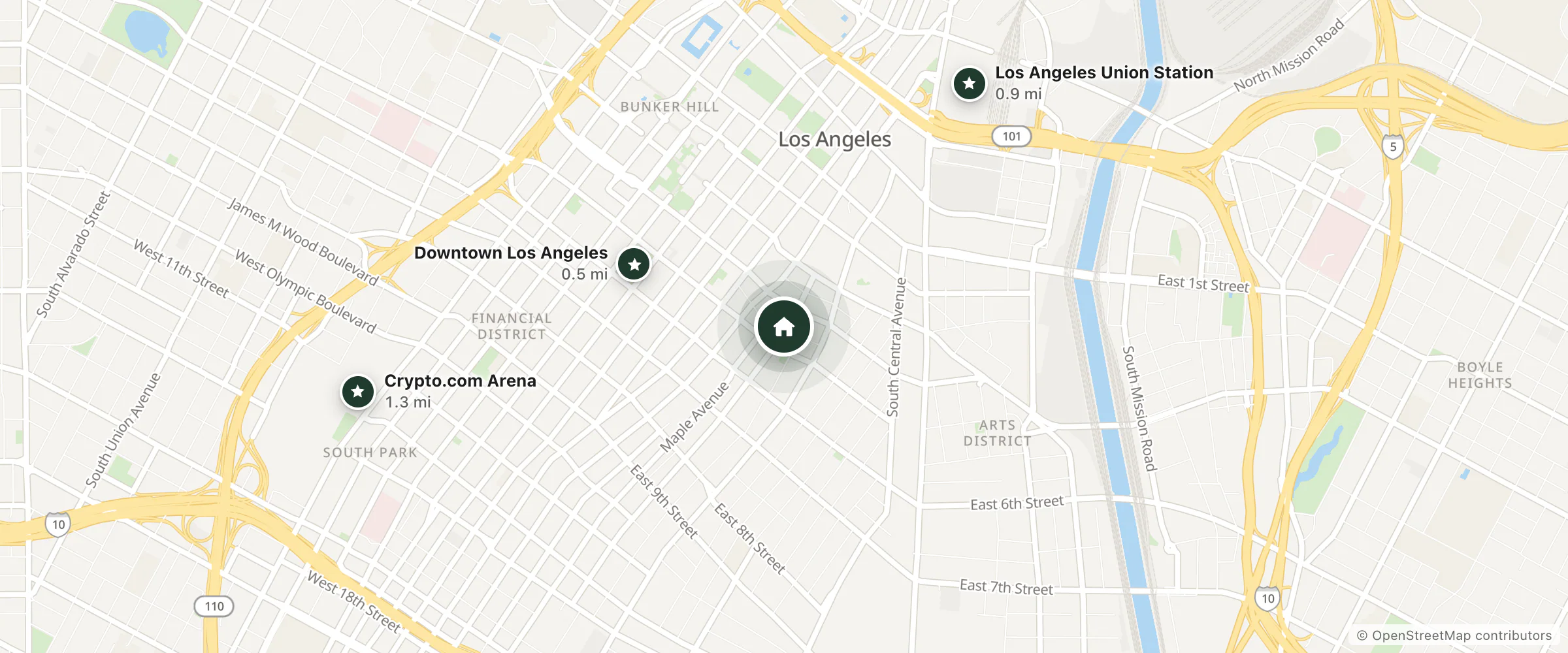 Map of Bixby Hotel and nearby Downtown Los Angeles, Los Angeles Union Station and Crypto.com Arena