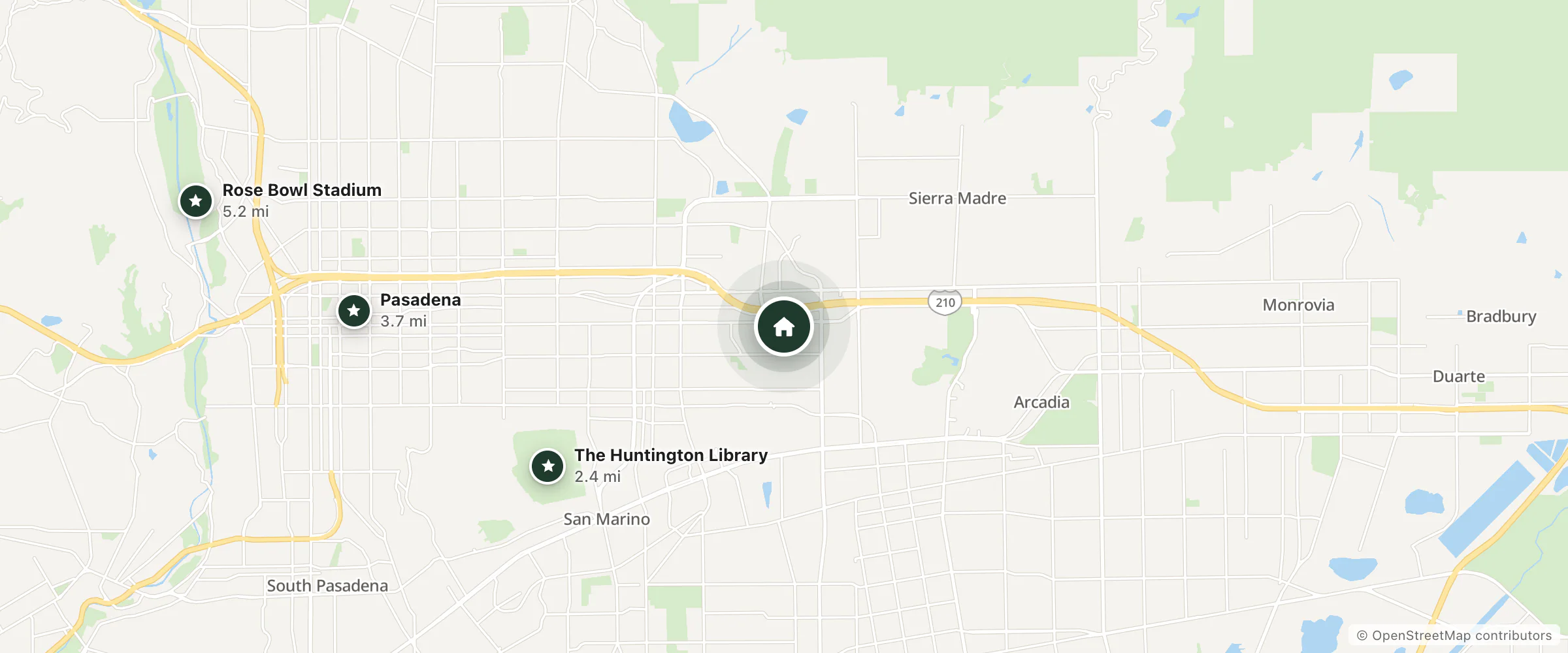 Map of Hi-way Host Motel and nearby The Huntington Library, Pasadena and Rose Bowl Stadium