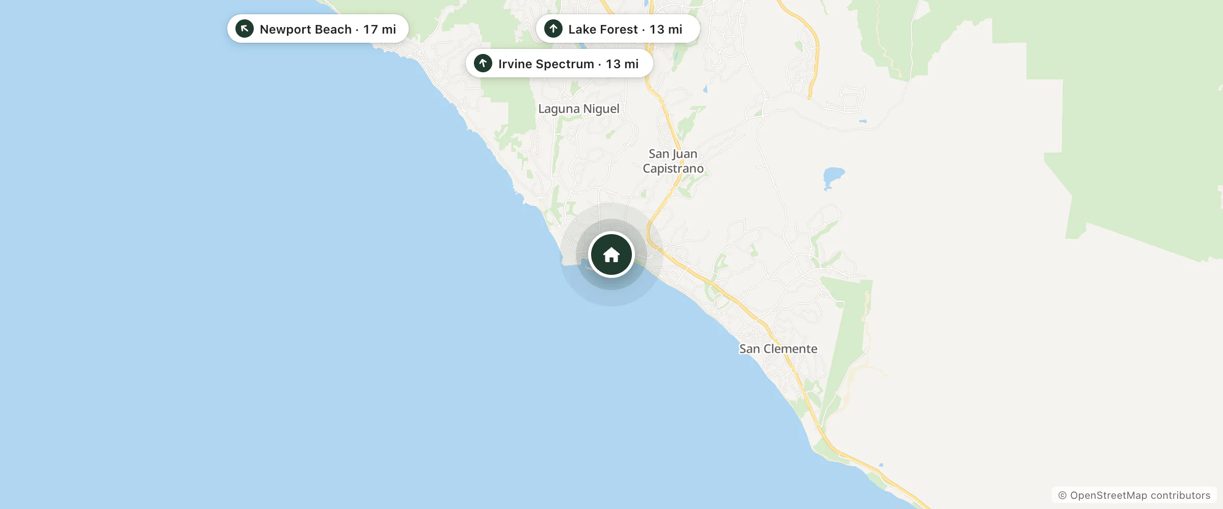 Map of Laguna Cliffs Marriott Resort & Spa and nearby Lake Forest, Irvine Spectrum and Newport Beach