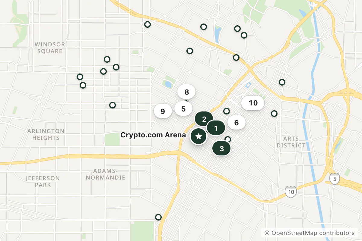 Map of the top 25 hotels for this question around Crypto.com Arena