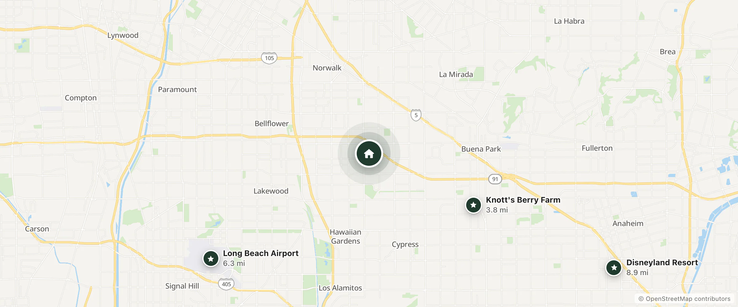 Map of Sheraton and nearby Knott's Berry Farm, Long Beach Airport and Disneyland Resort