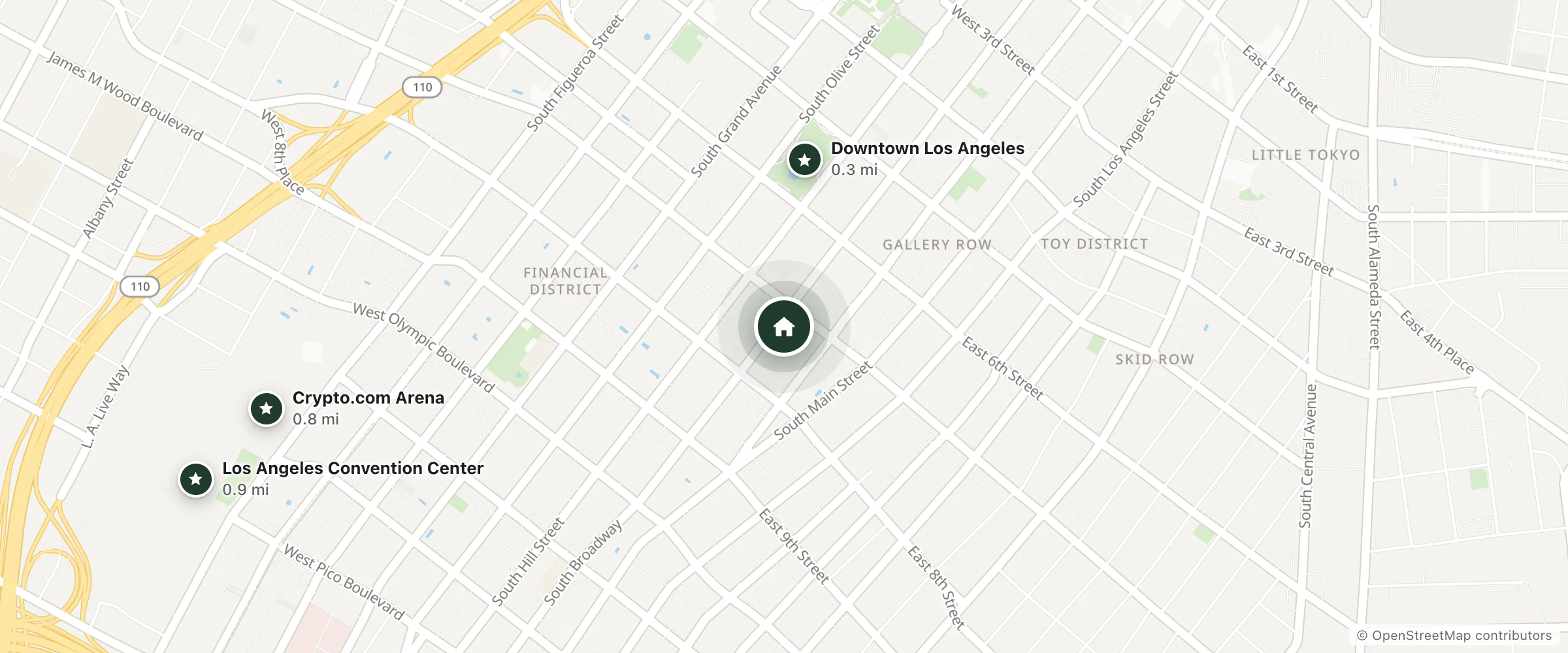 Map of Yorkshire Apartments & Hotel and nearby Downtown Los Angeles, Crypto.com Arena and Los Angeles Convention Center