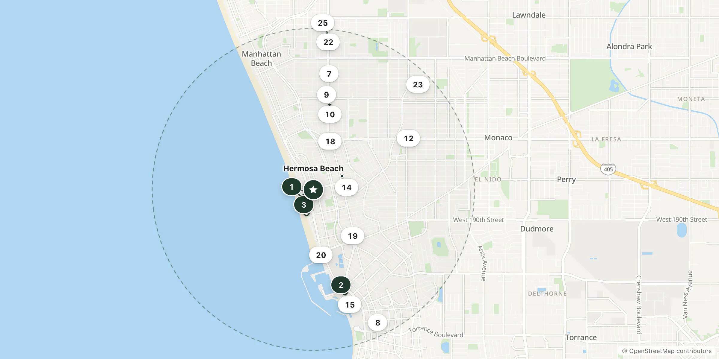 Map of hotels near Hermosa Beach