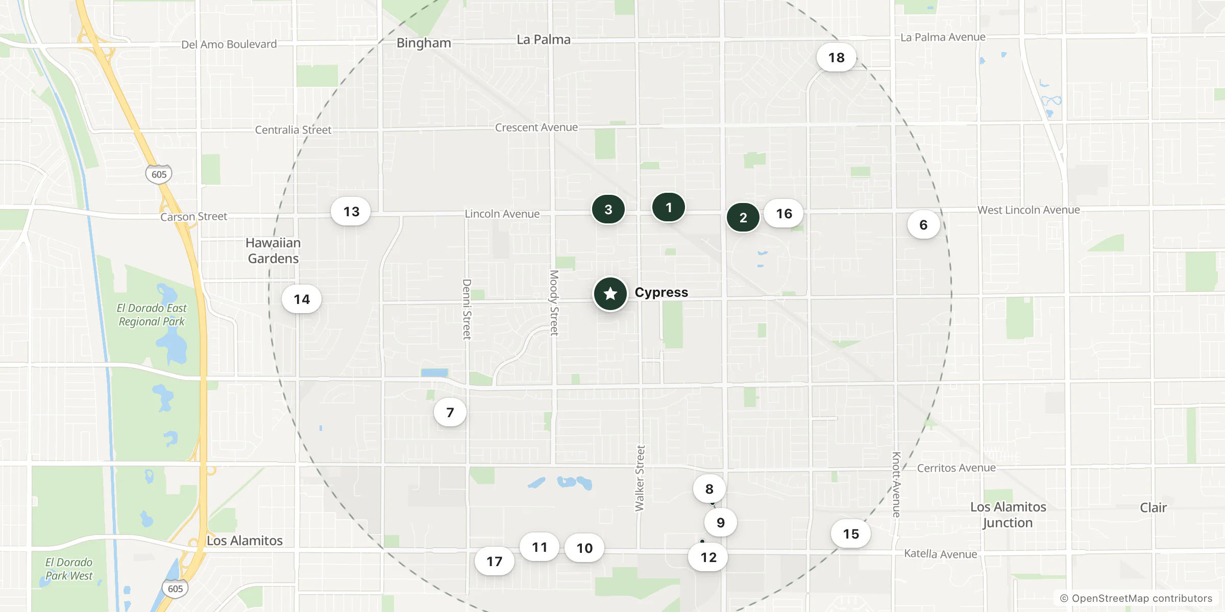 Map of hotels near Cypress