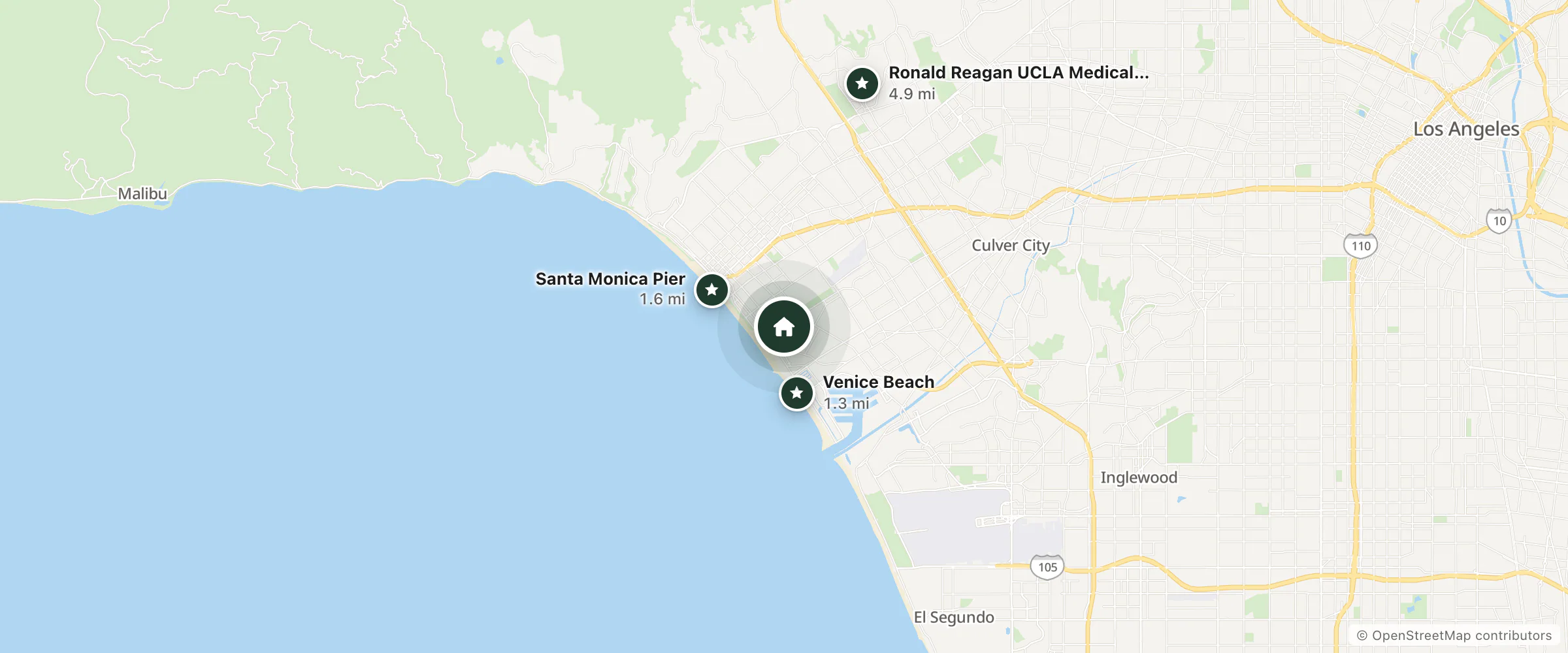 Map of The Parachute Hotel and nearby Venice Beach, Santa Monica Pier and Ronald Reagan UCLA Medical Center