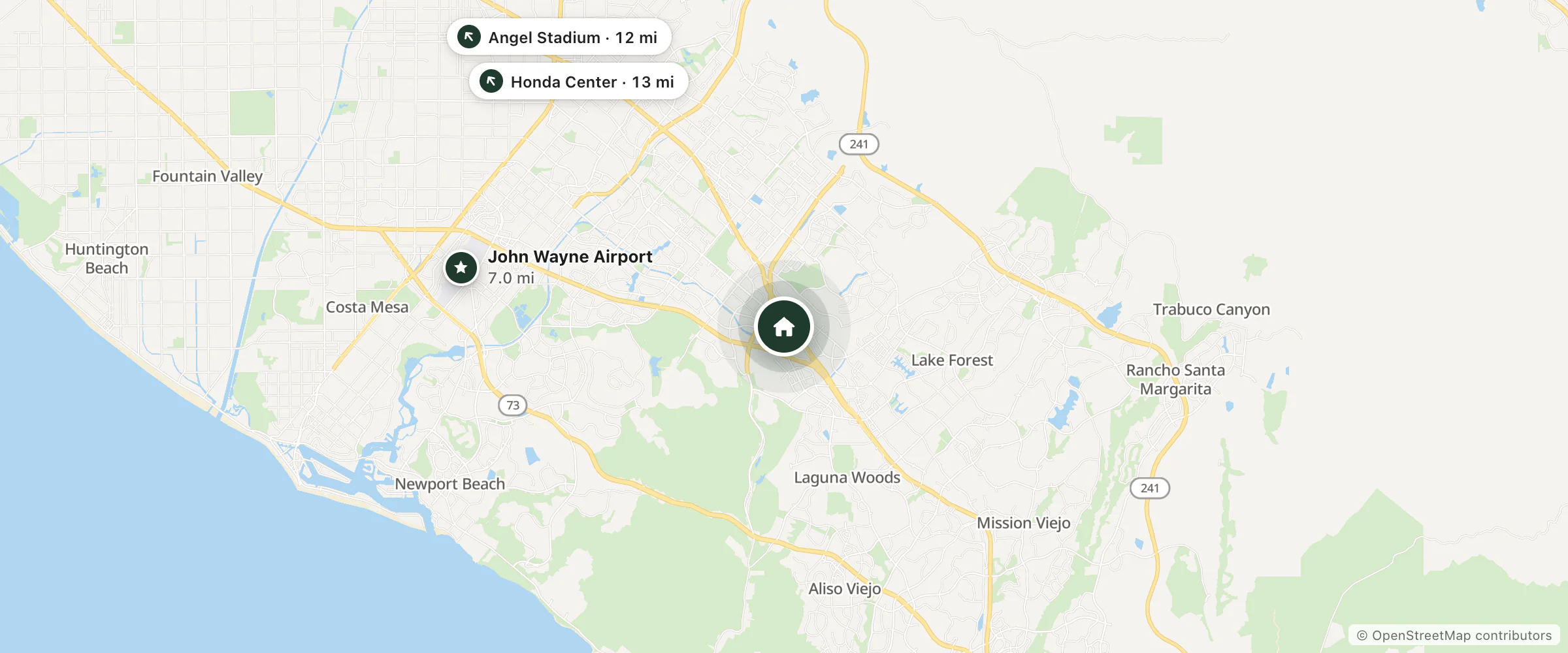 Map of Marriott and nearby John Wayne Airport, Angel Stadium and Honda Center