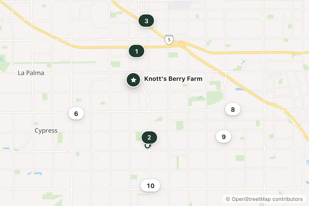 Map of the top 10 hotels for this question around Knott's Berry Farm