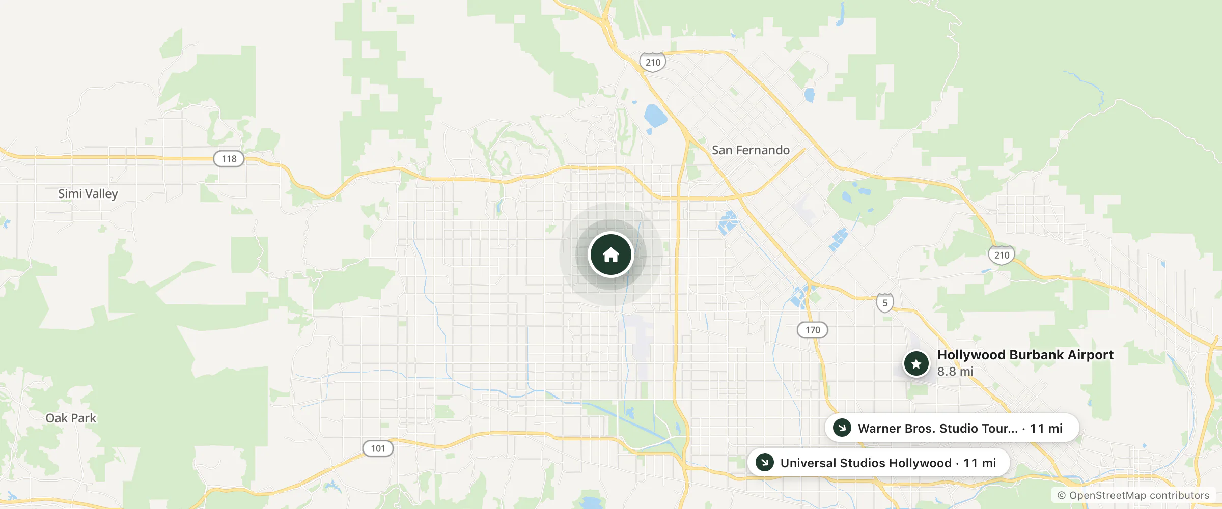 Map of Plummer Park and nearby Hollywood Burbank Airport, Universal Studios Hollywood and Warner Bros. Studio Tour Hollywood
