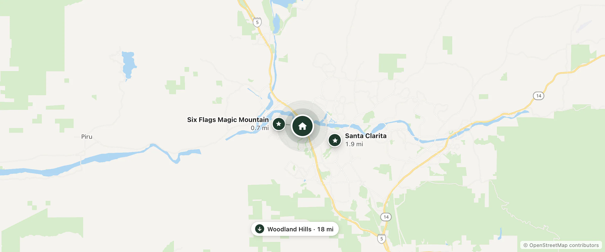 Map of Hilton Garden Inn Valencia Six Flags and nearby Six Flags Magic Mountain, Santa Clarita and Woodland Hills