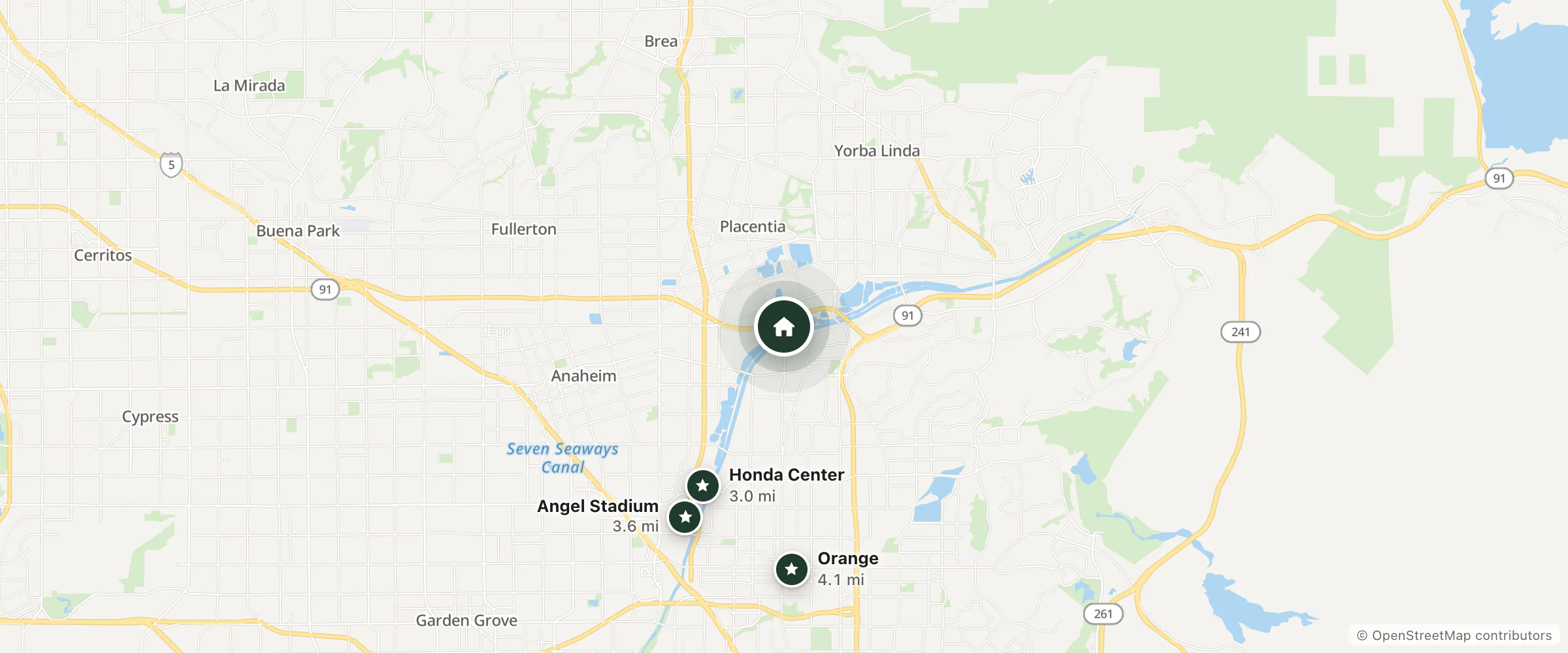 Map of Embassy Suites by Hilton Anaheim North and nearby Honda Center, Angel Stadium and Orange