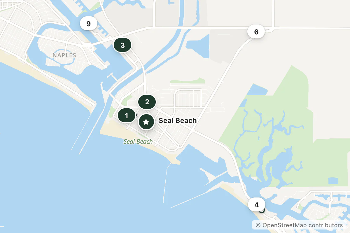 Map of the top 9 hotels for this question around Seal Beach