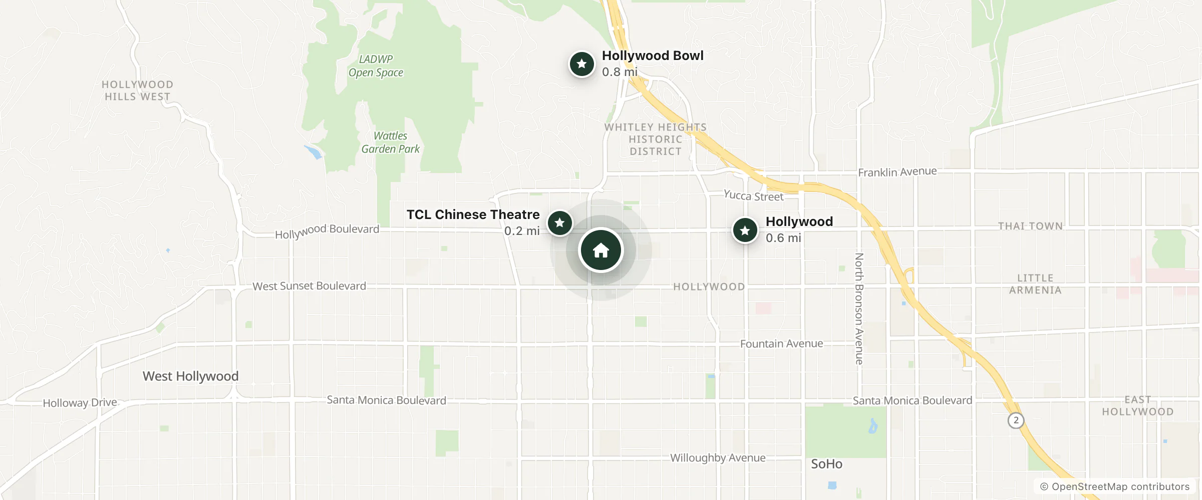 Map of Hotel Rudra and nearby TCL Chinese Theatre, Hollywood and Hollywood Bowl