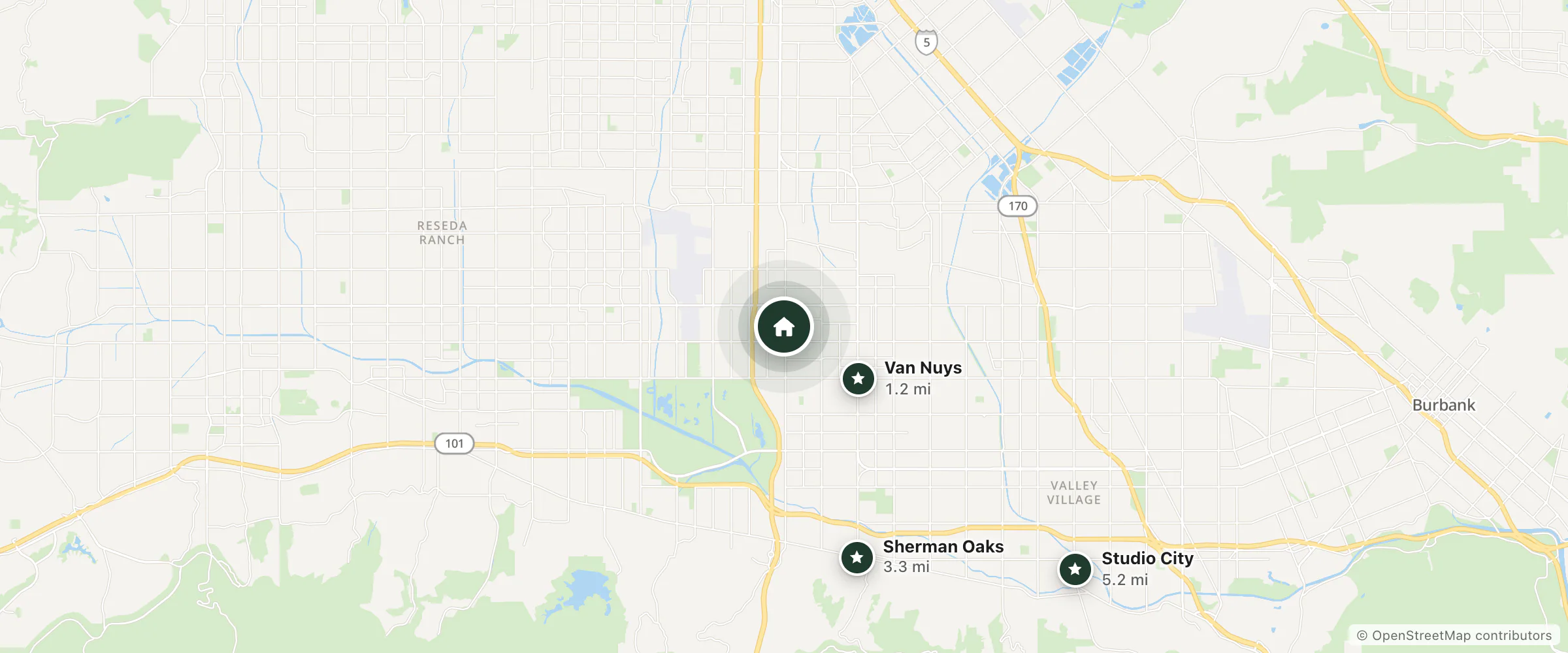 Map of Starlight Inn Motel and nearby Van Nuys, Sherman Oaks and Studio City