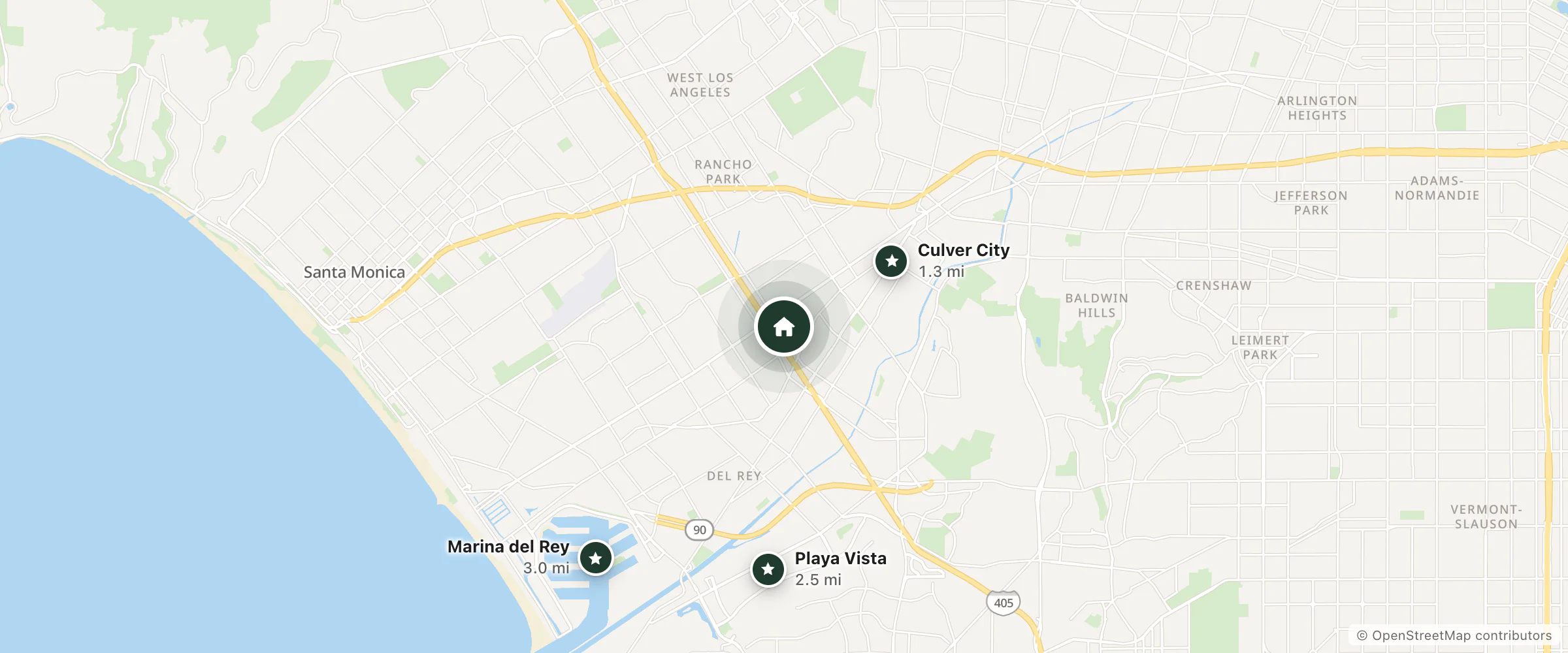 Map of Deano's Motel and nearby Culver City, Playa Vista and Marina del Rey