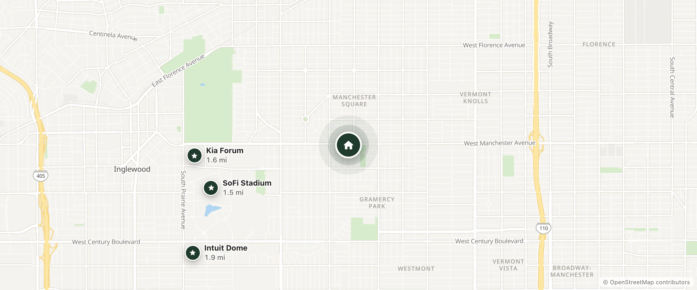 Map of Colony Motel and nearby SoFi Stadium, Kia Forum and Intuit Dome