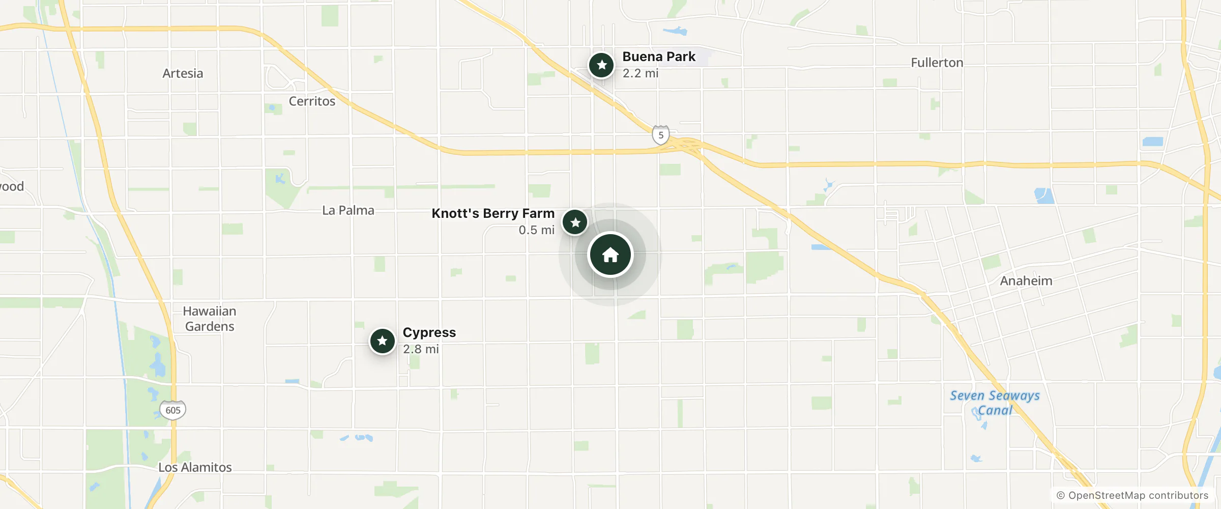 Map of Best Host Inn and nearby Knott's Berry Farm, Buena Park and Cypress