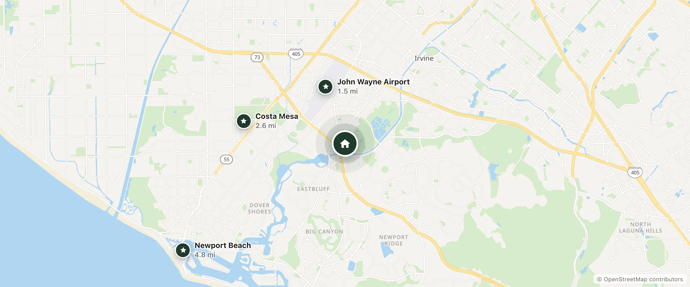 Map of 24seven Hotels and nearby John Wayne Airport, Costa Mesa and Newport Beach