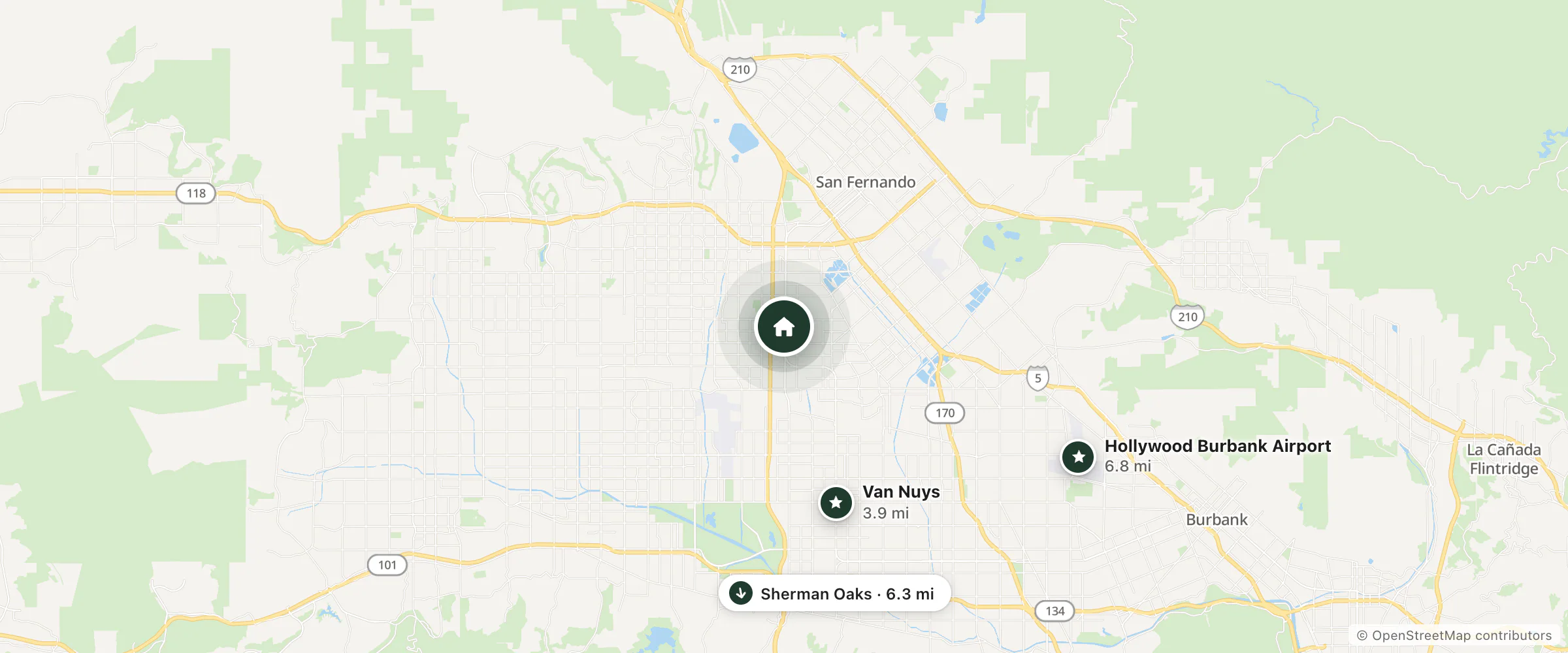 Map of Pink Cloud Motel and nearby Van Nuys, Sherman Oaks and Hollywood Burbank Airport