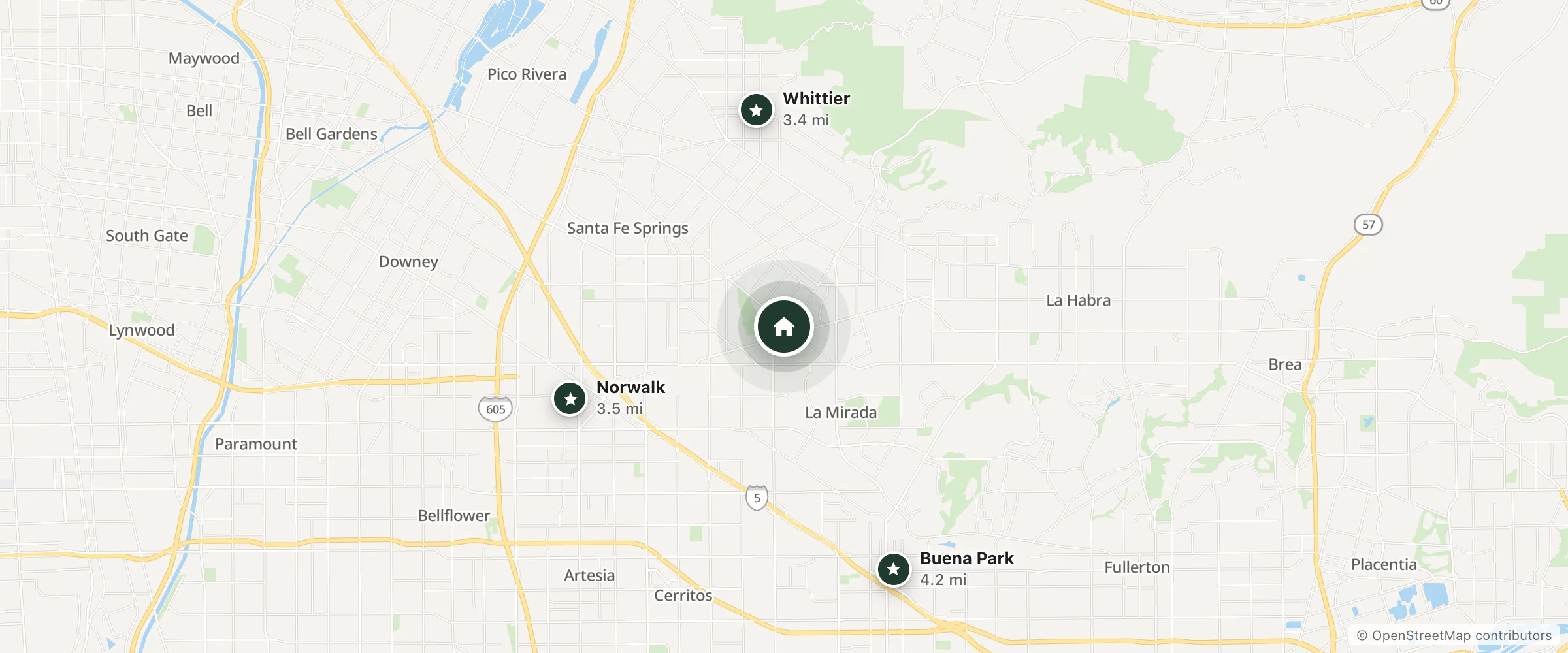 Map of Days Inn by Wyndham Whittier Los Angeles and nearby Whittier, Norwalk and Buena Park