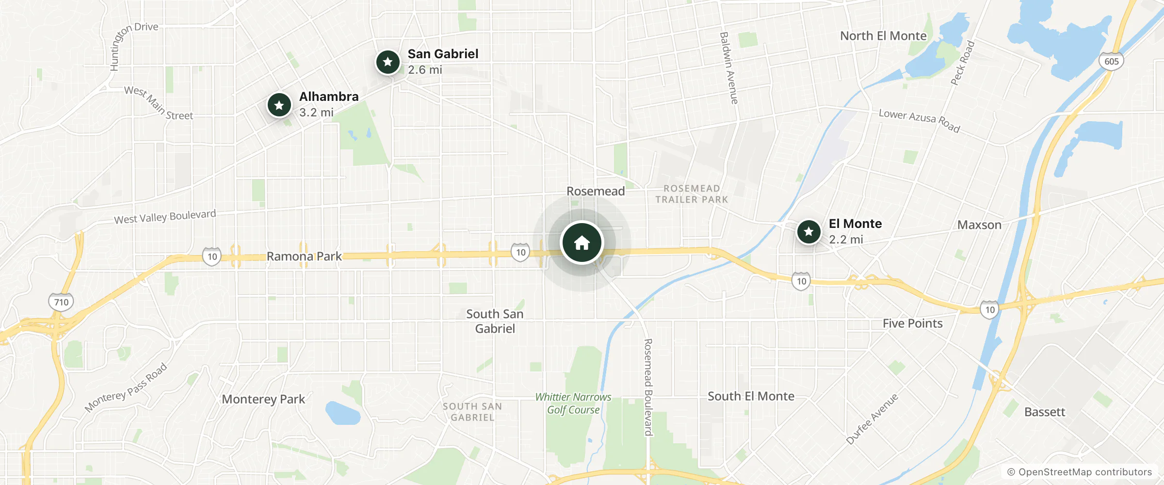 Map of Hartford Hotel, BW Signature Collection and nearby El Monte, San Gabriel and Alhambra