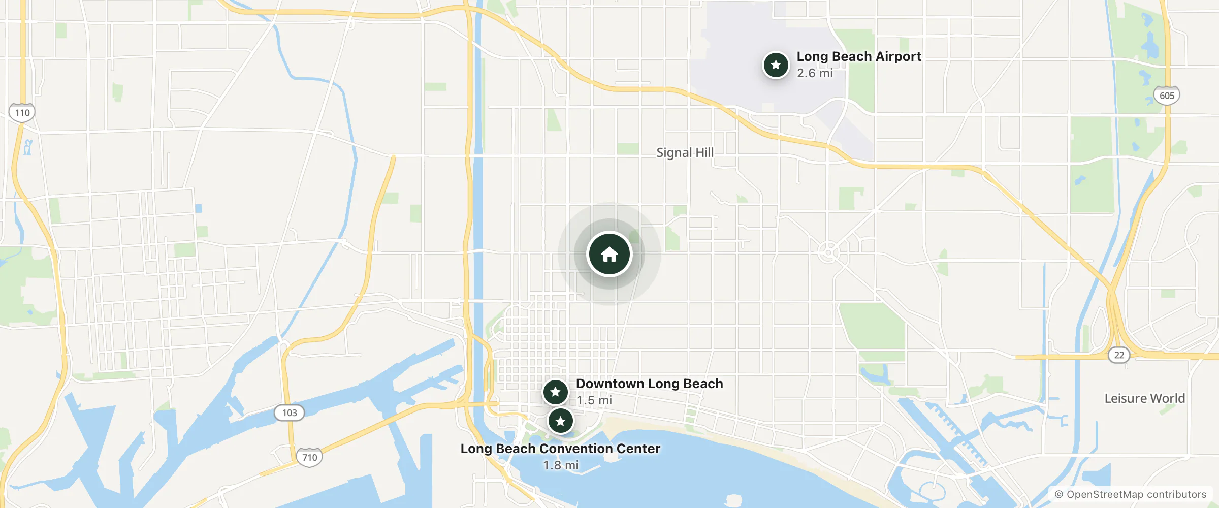 Map of Aqua Venture Inn and nearby Downtown Long Beach, Long Beach Convention Center and Long Beach Airport